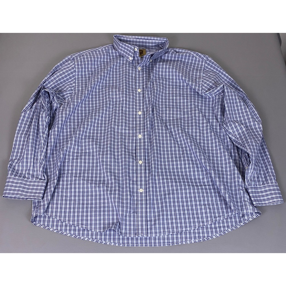 The Foundry Supply Co Button Down Shirt Men's 3XL Blue Plaid Easy Care Stretch